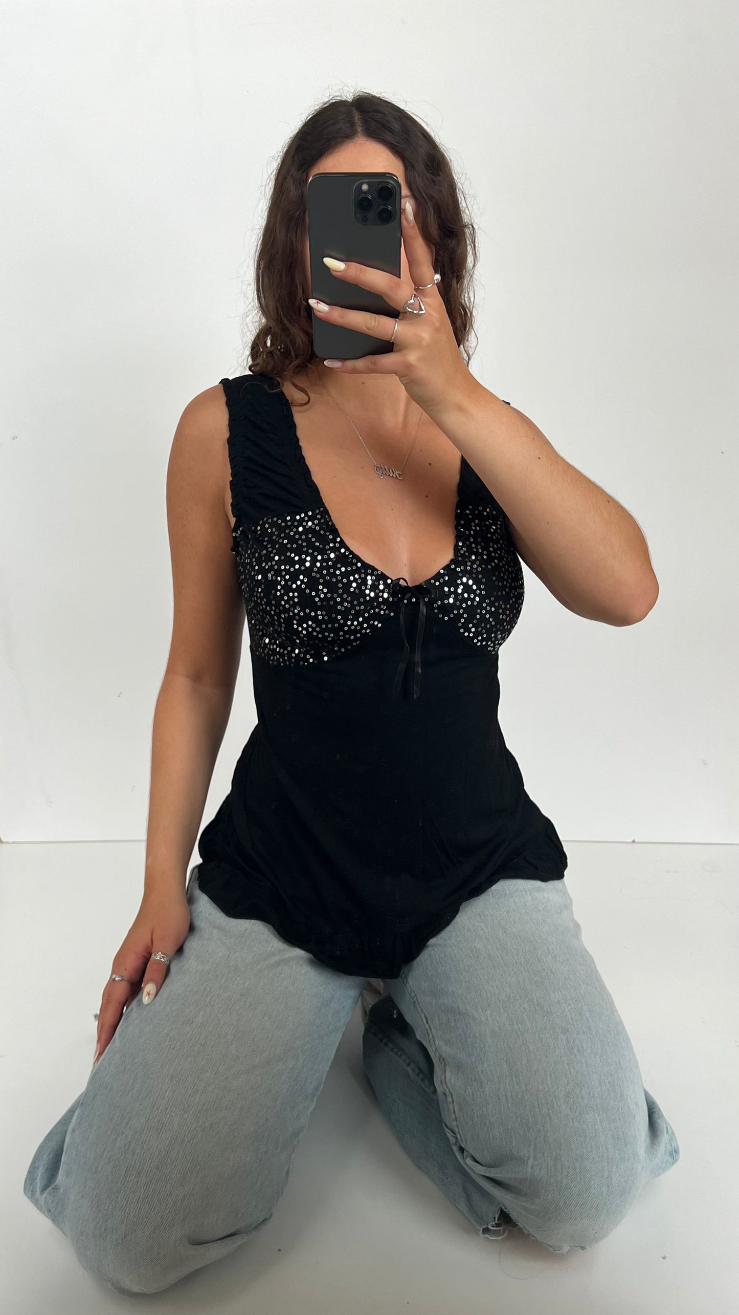 00s black sequin babydoll cami- size M