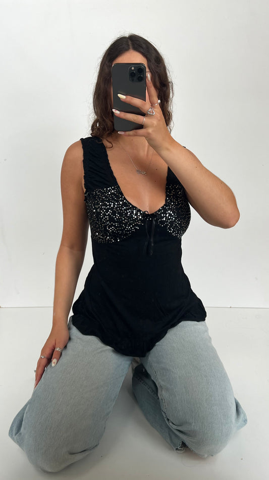 00s black sequin babydoll cami- size M