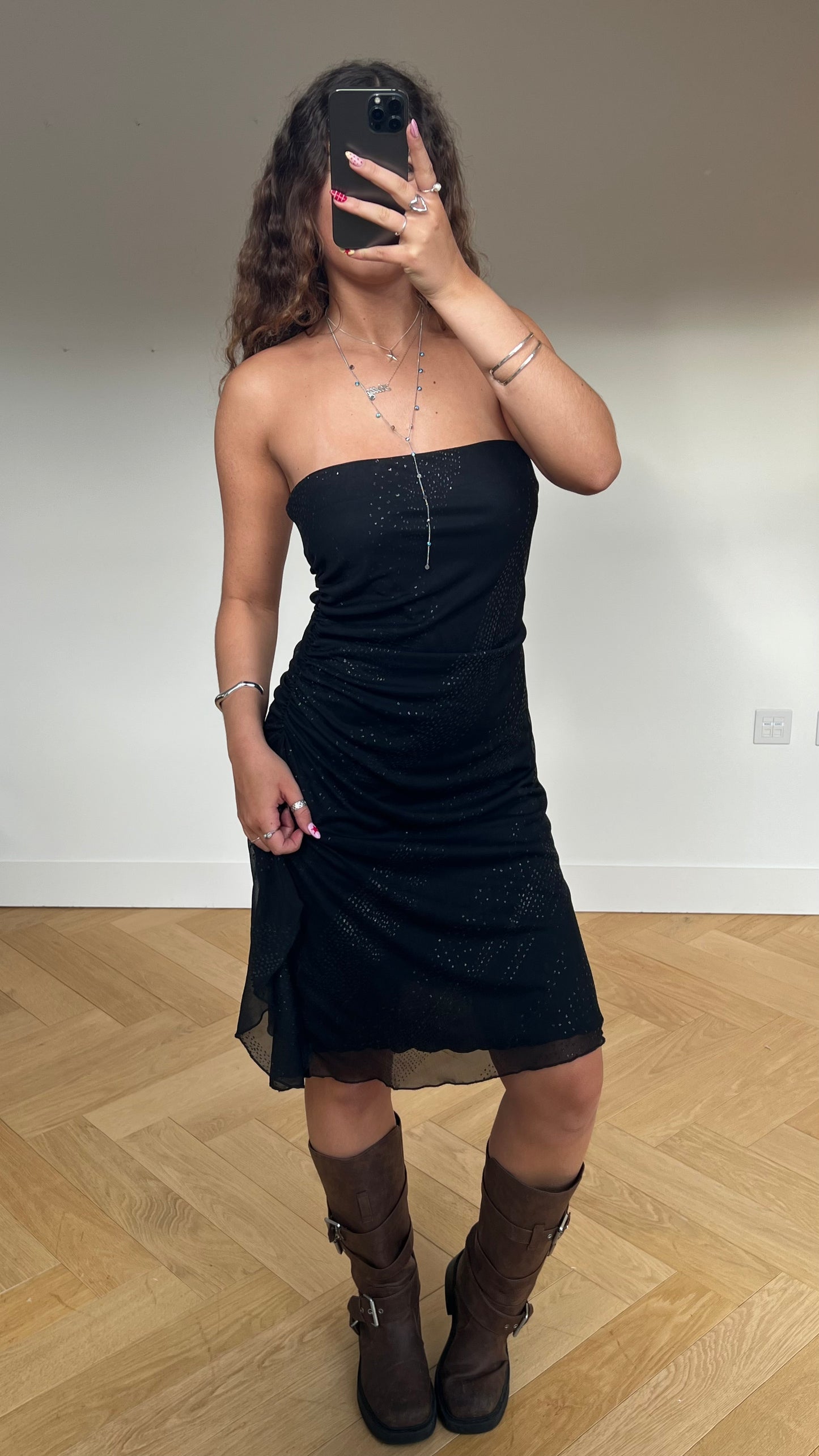 00s black glitter midi dress- size L