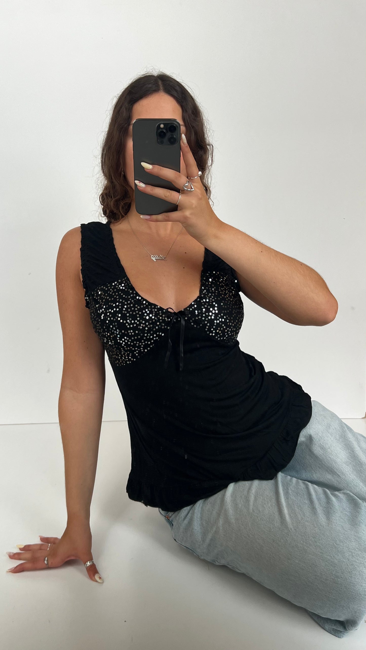 00s black sequin babydoll cami- size M