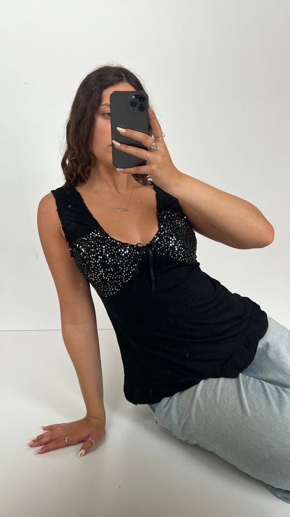 00s black sequin babydoll cami- size M