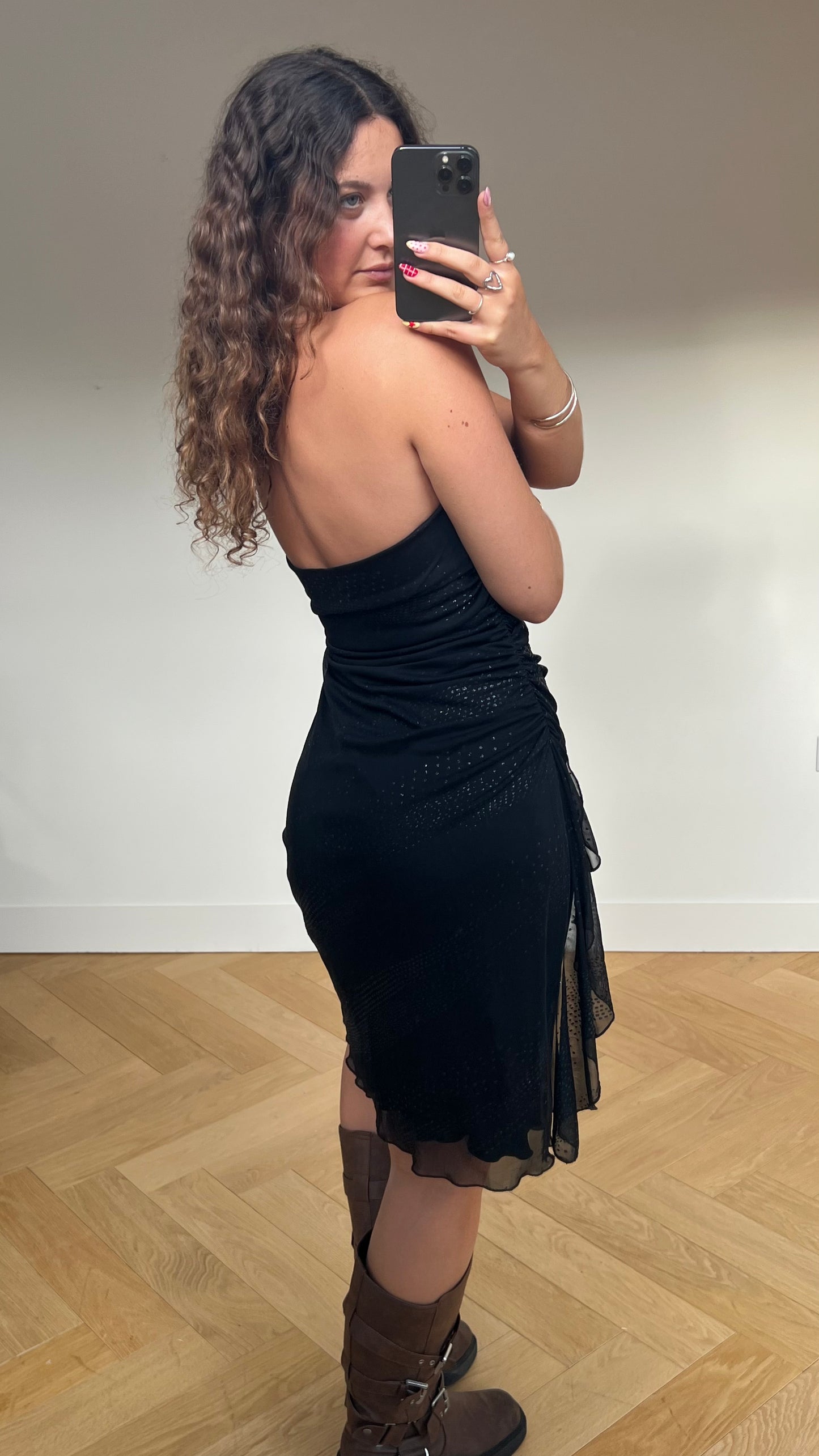 00s black glitter midi dress- size L