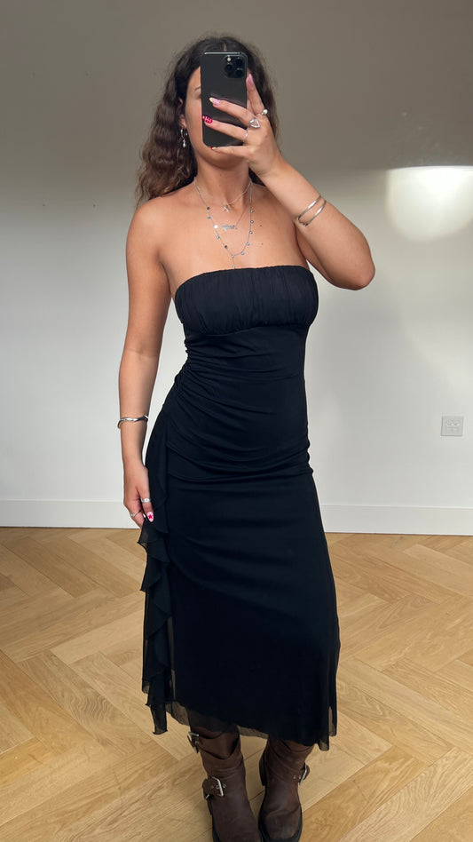 00s black mesh maxi dress- size S