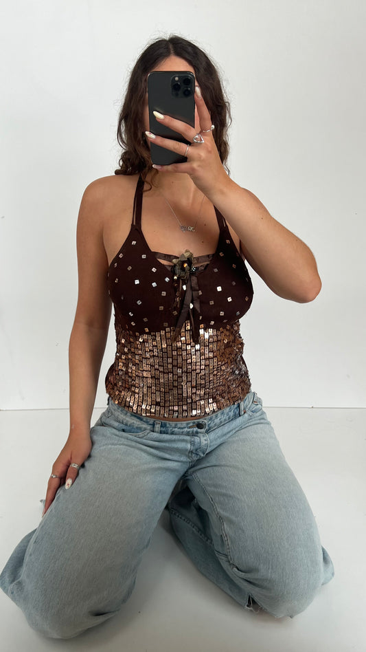 00s brown sequin cami- size L