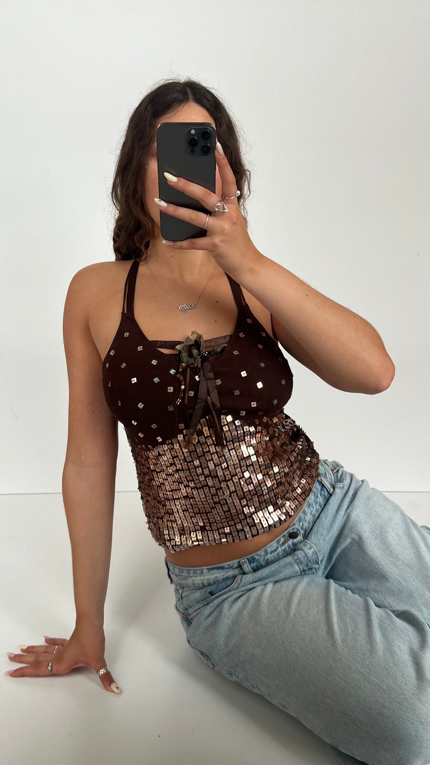 00s brown sequin cami- size L