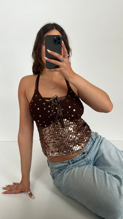 00s brown sequin cami- size L