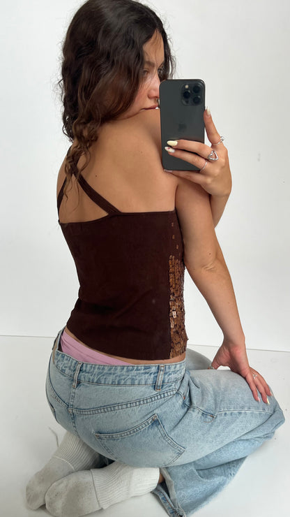 00s brown sequin cami- size L