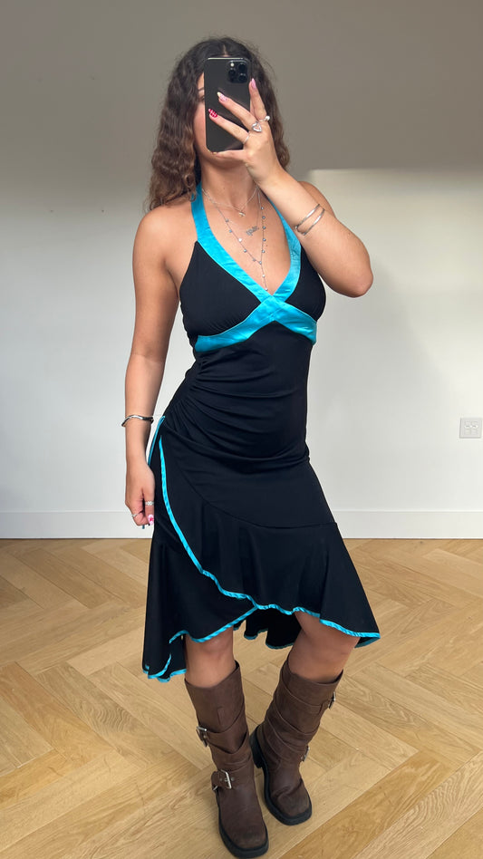 00s black blue midi dress- size XL