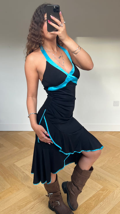 00s black blue midi dress- size XL