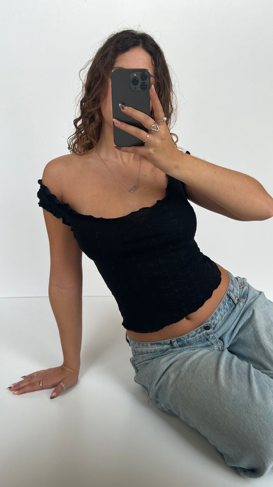 00s black milkmaid top- size S/M