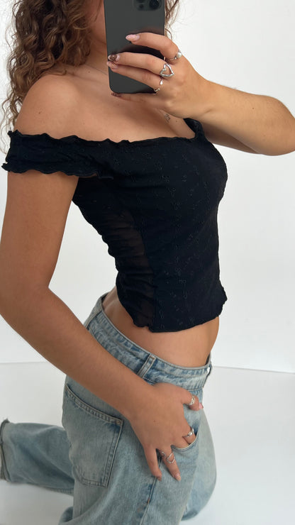 00s black milkmaid top- size S/M