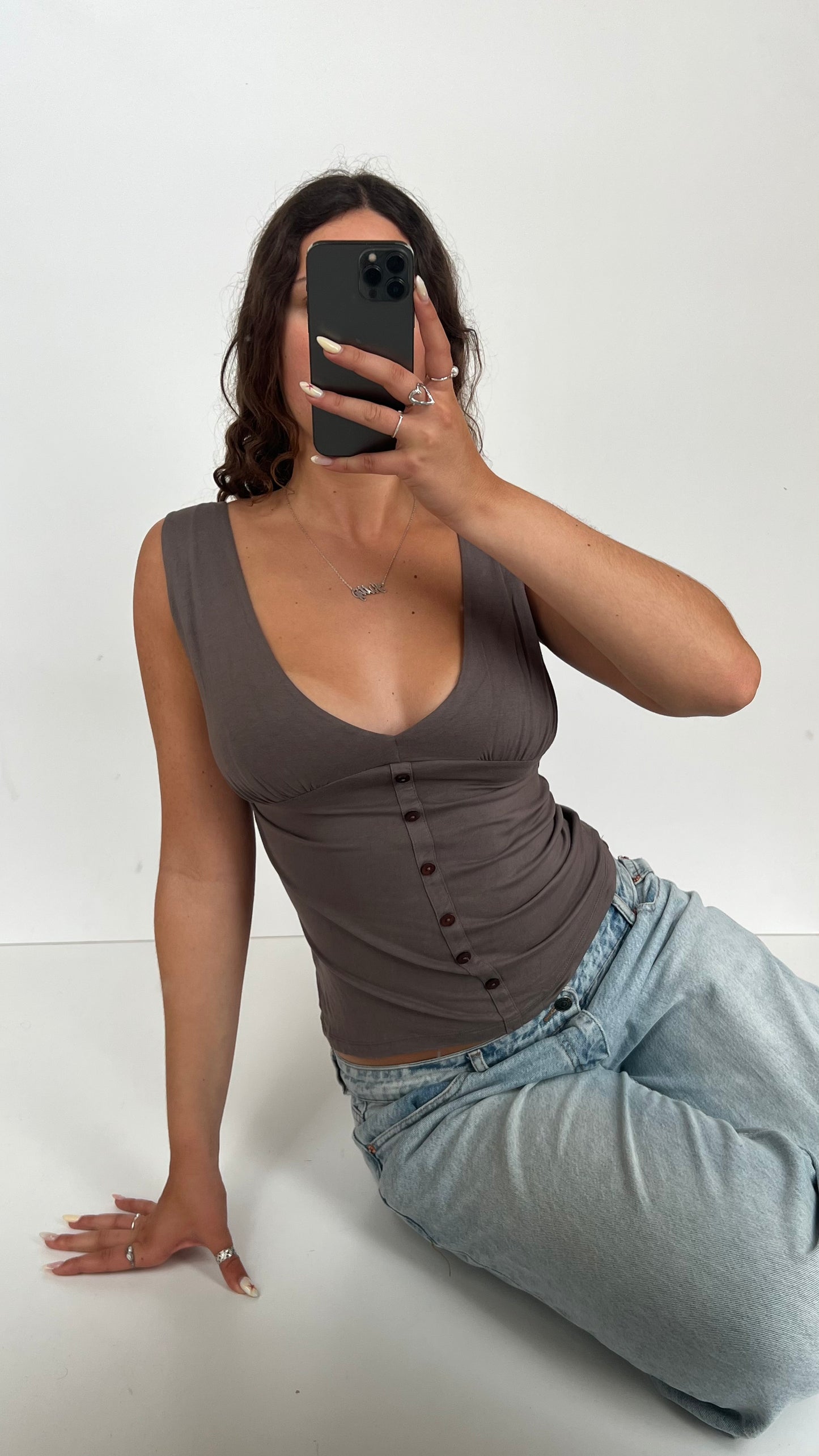 00s brown button cami- size S/M
