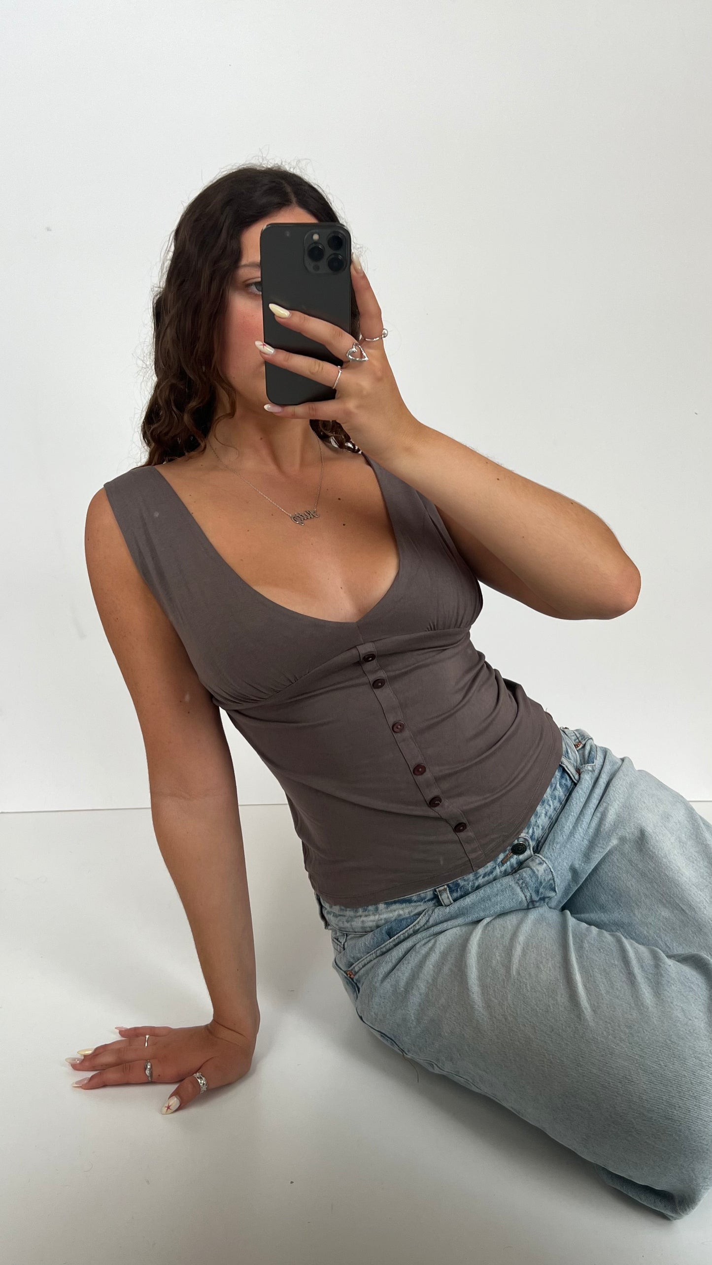 00s brown button cami- size S/M
