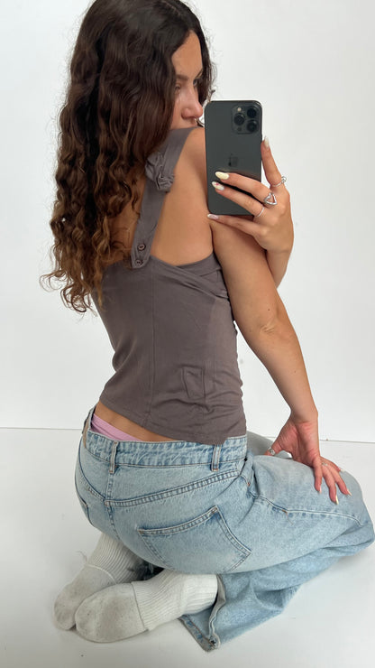 00s brown button cami- size S/M