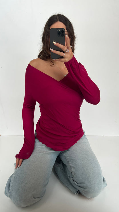 00s pink wrap long sleeve top- size M/L