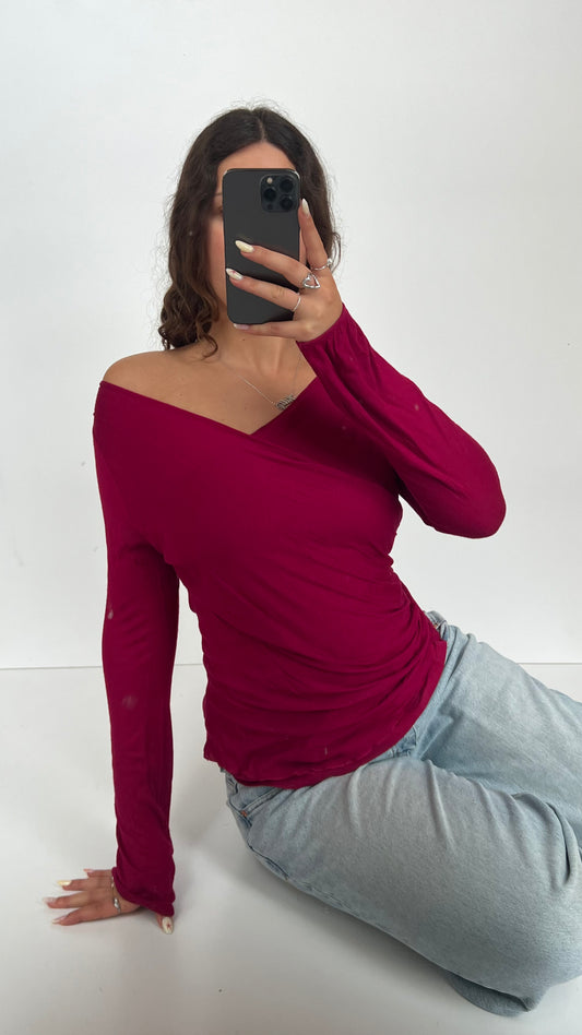 00s pink wrap long sleeve top- size M/L