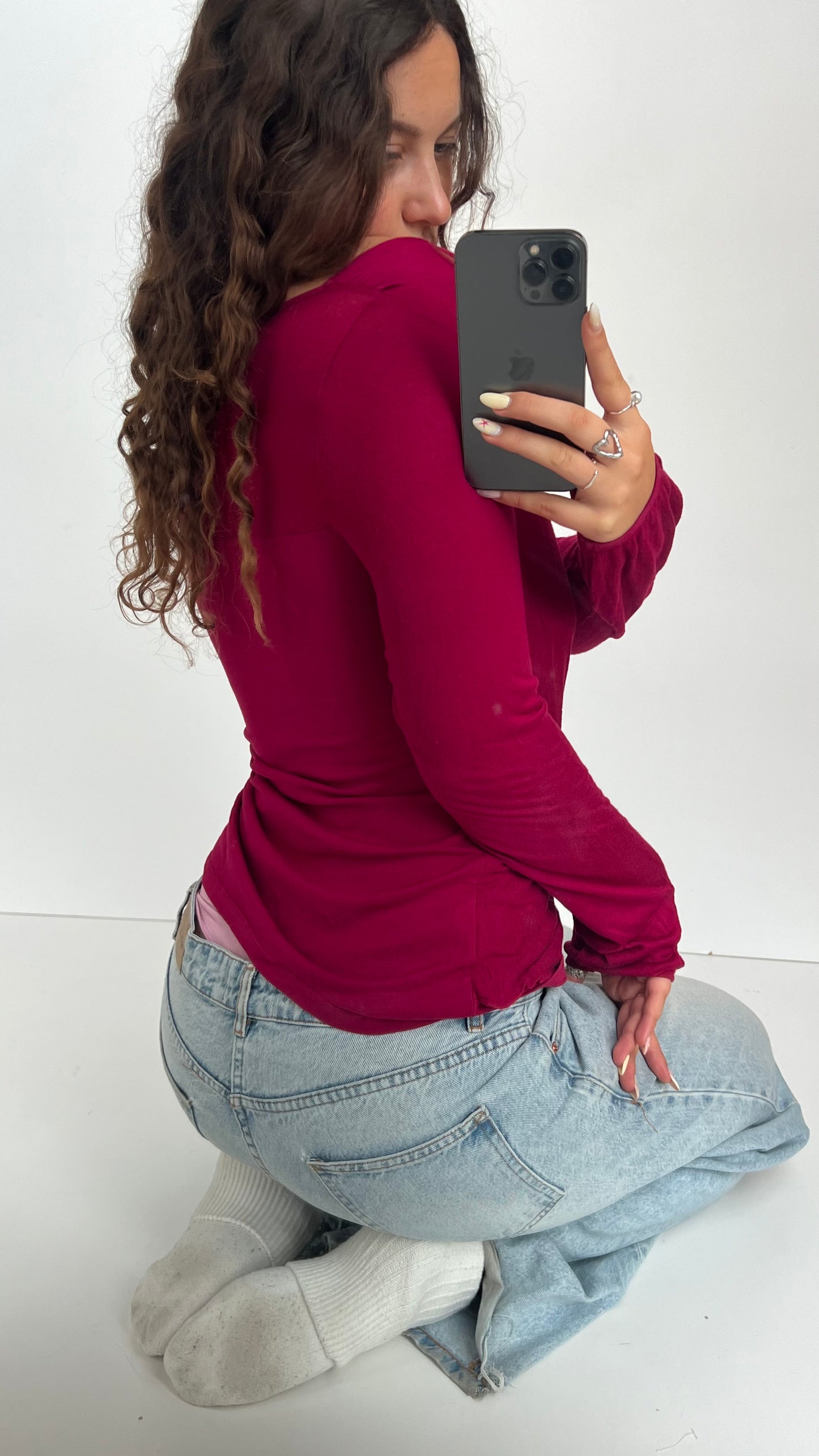 00s pink wrap long sleeve top- size M/L