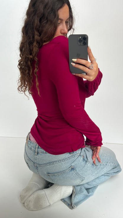00s pink wrap long sleeve top- size M/L