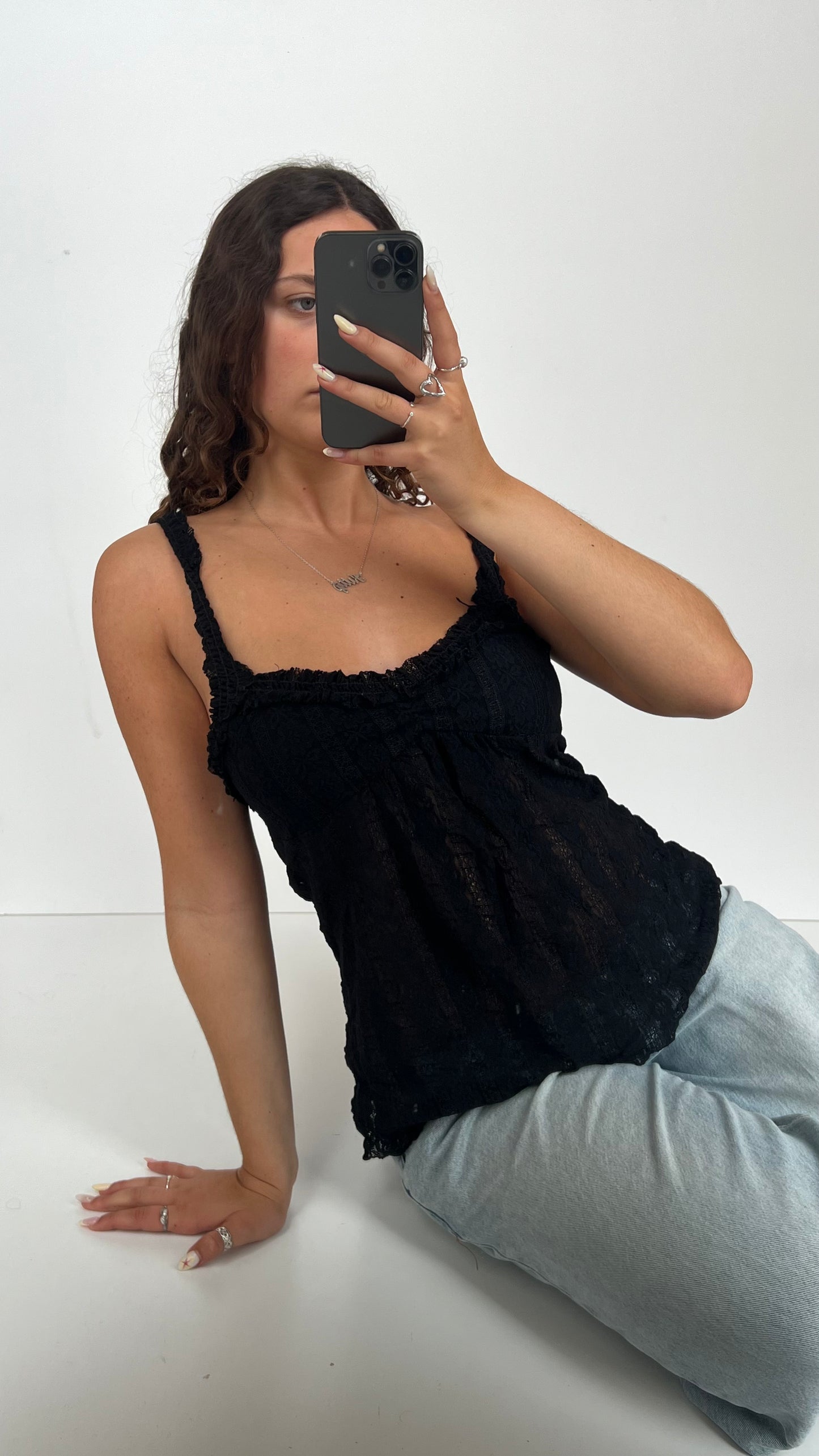 00s black lace babydoll cami- size M