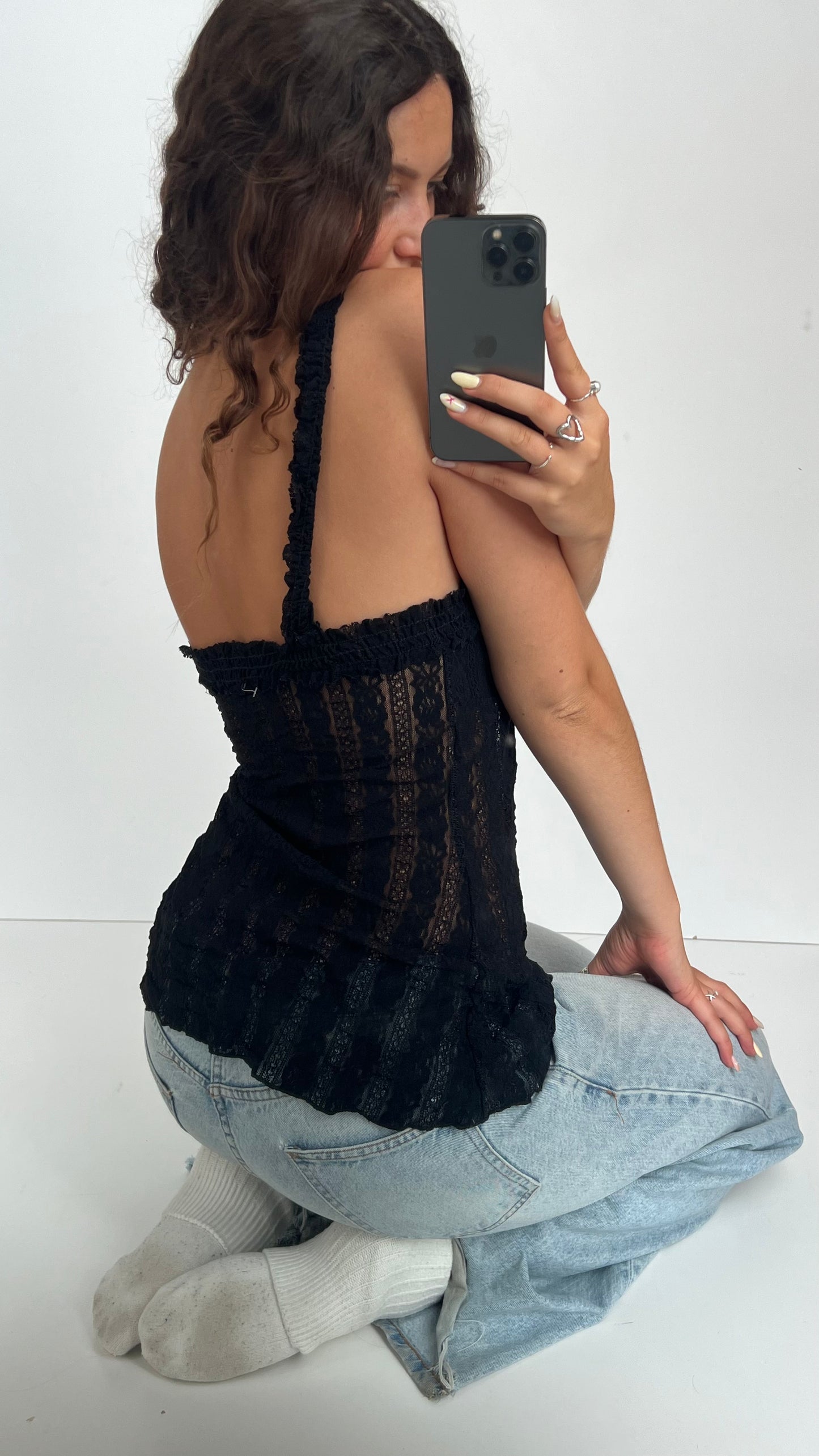 00s black lace babydoll cami- size M