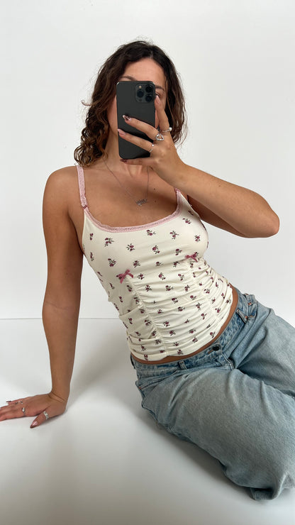 00s white pink floral cami- size L