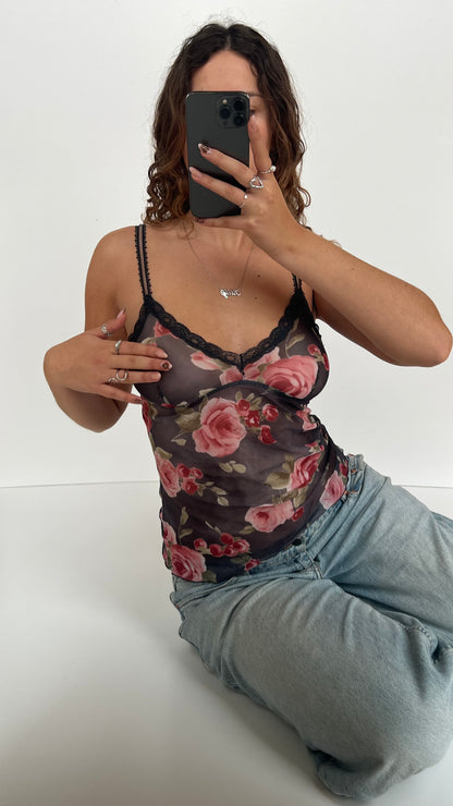00s red black mesh floral cami- size S/M