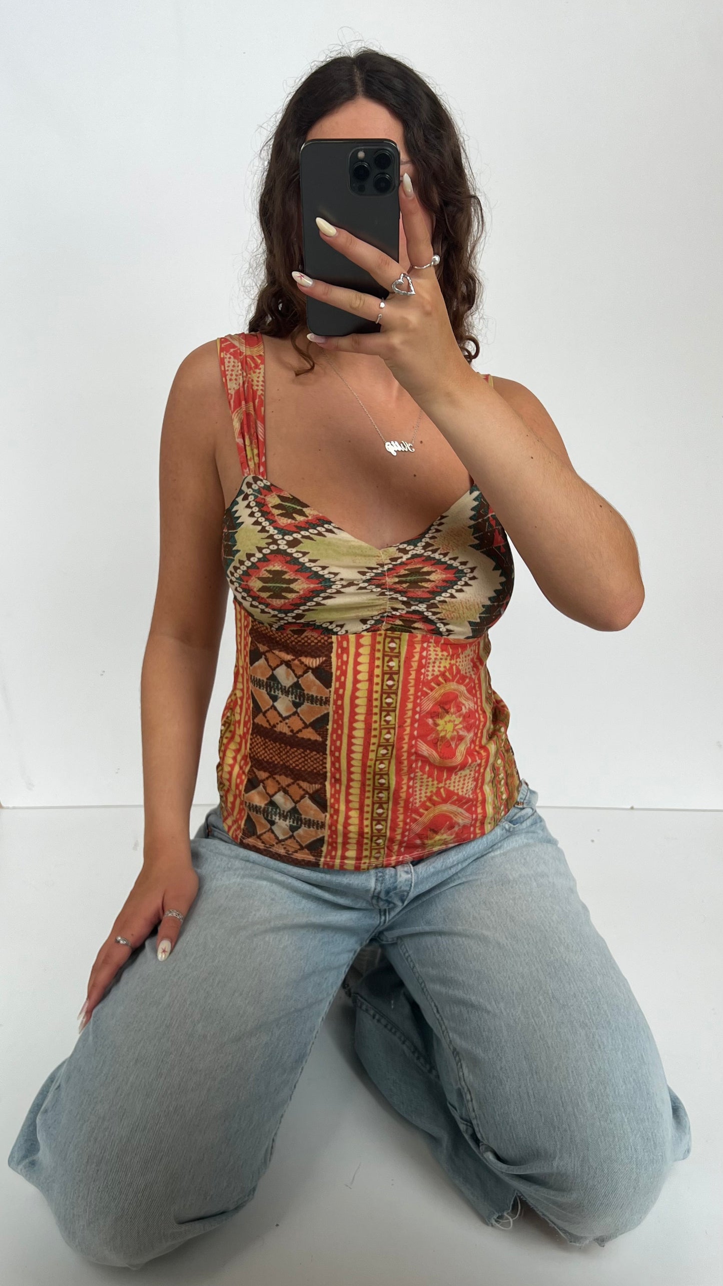 00s orange boho mesh cami- size S