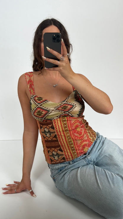 00s orange boho mesh cami- size S