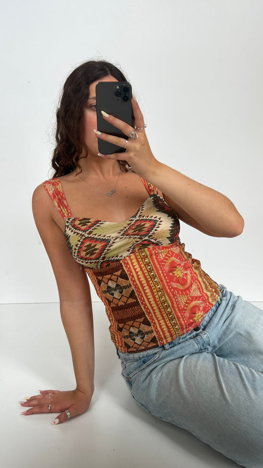 00s orange boho mesh cami- size S
