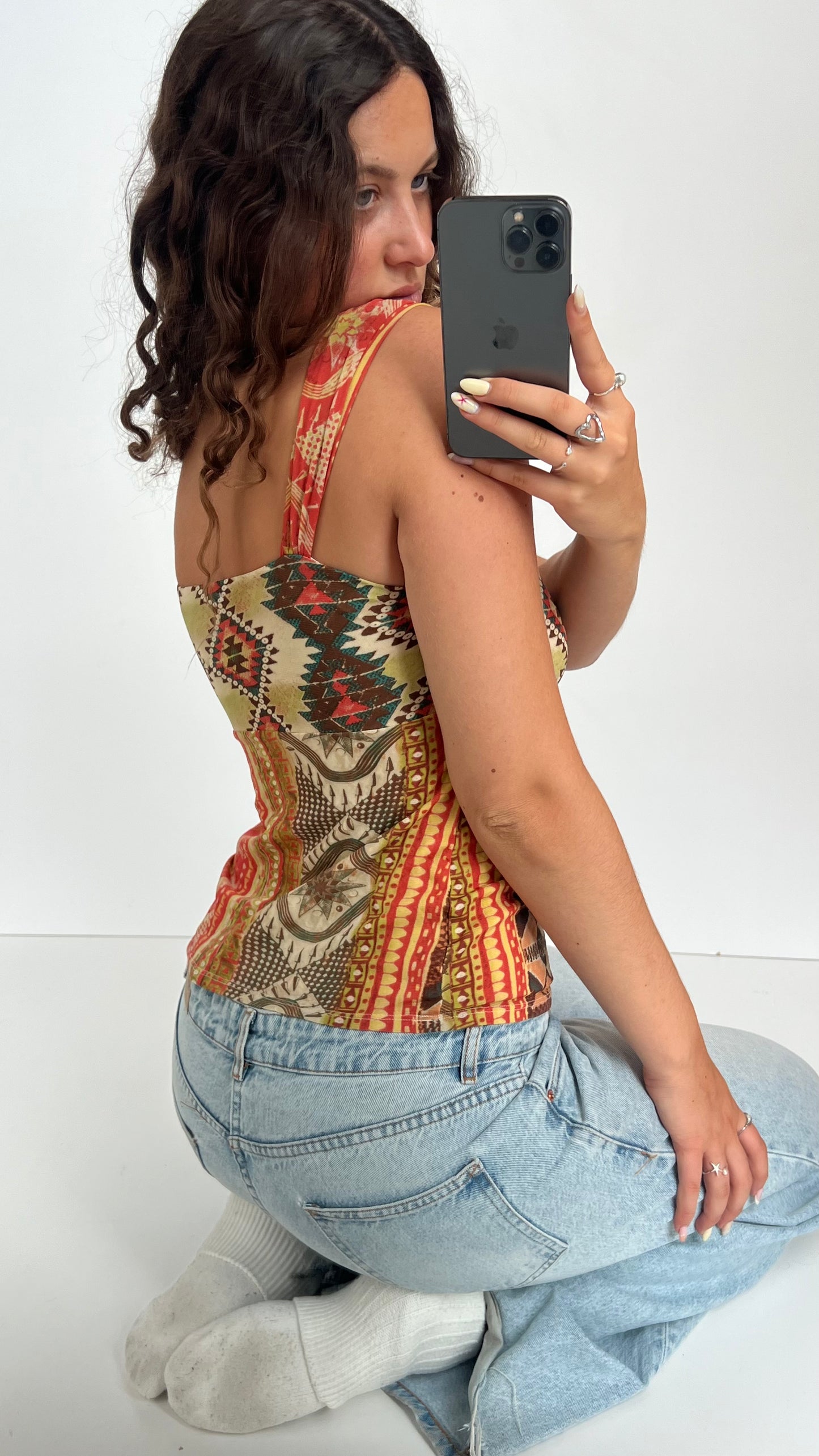 00s orange boho mesh cami- size S