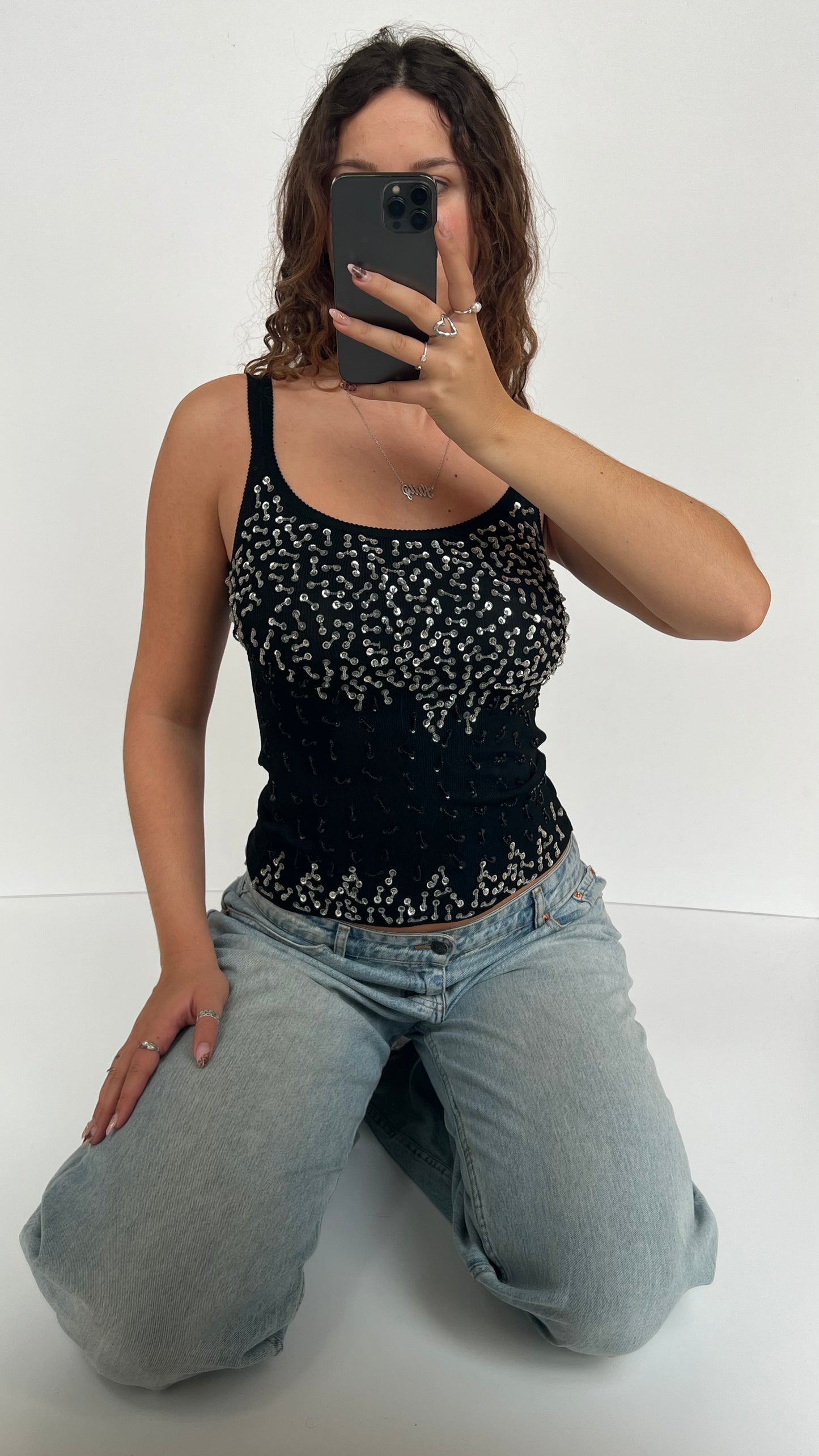 00s black sequin tank- size S