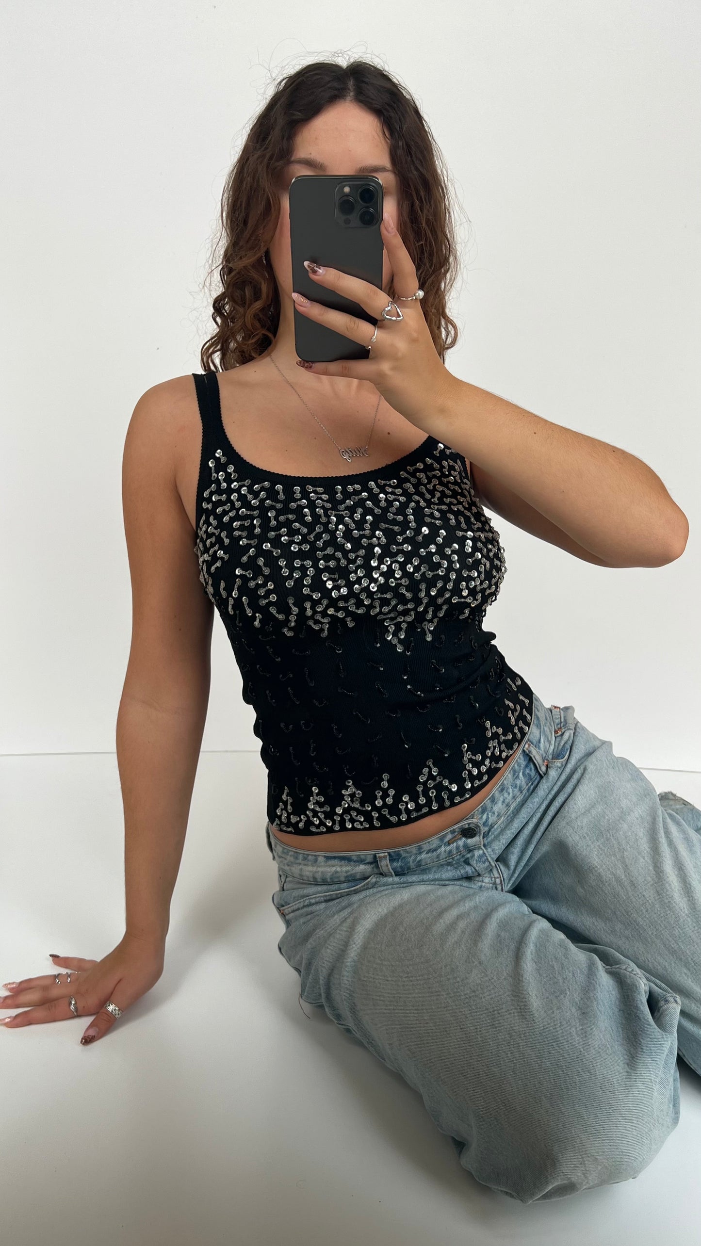 00s black sequin tank- size S