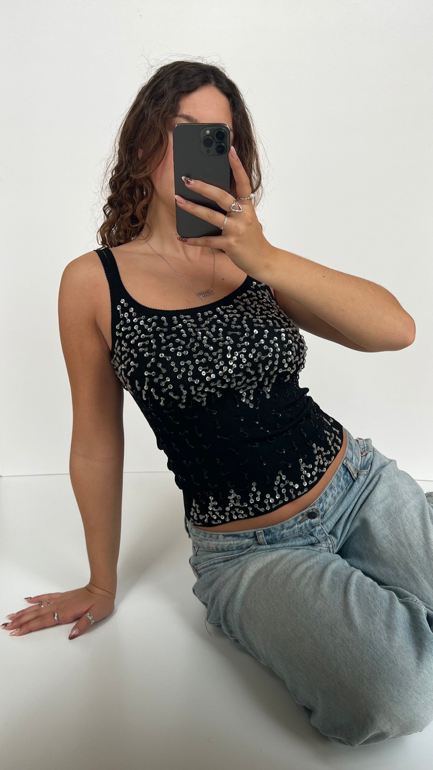 00s black sequin tank- size S
