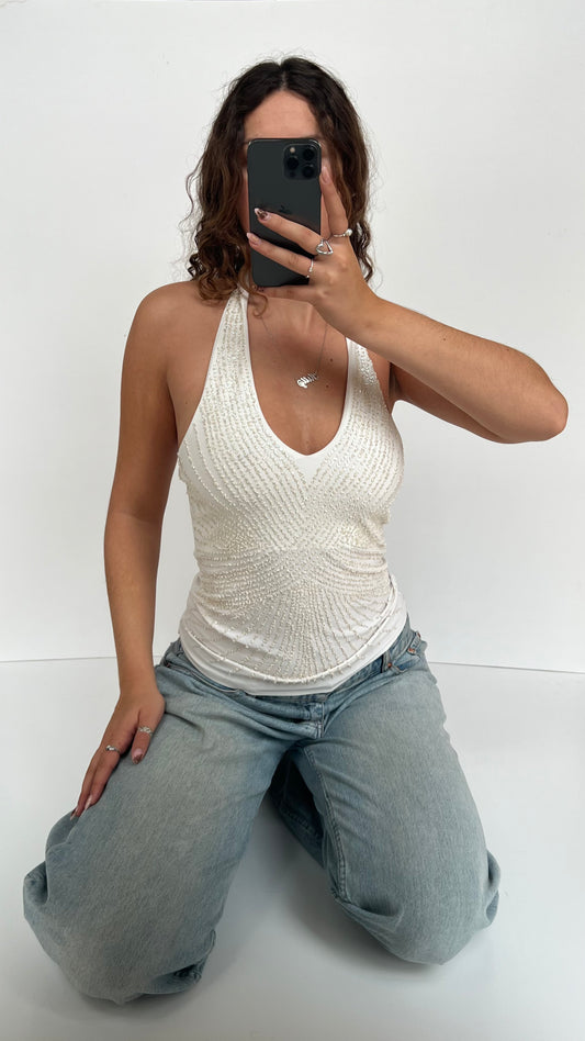 00s white sequin halter cami- size M