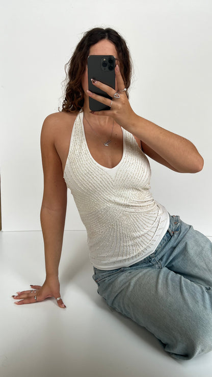 00s white sequin halter cami- size M