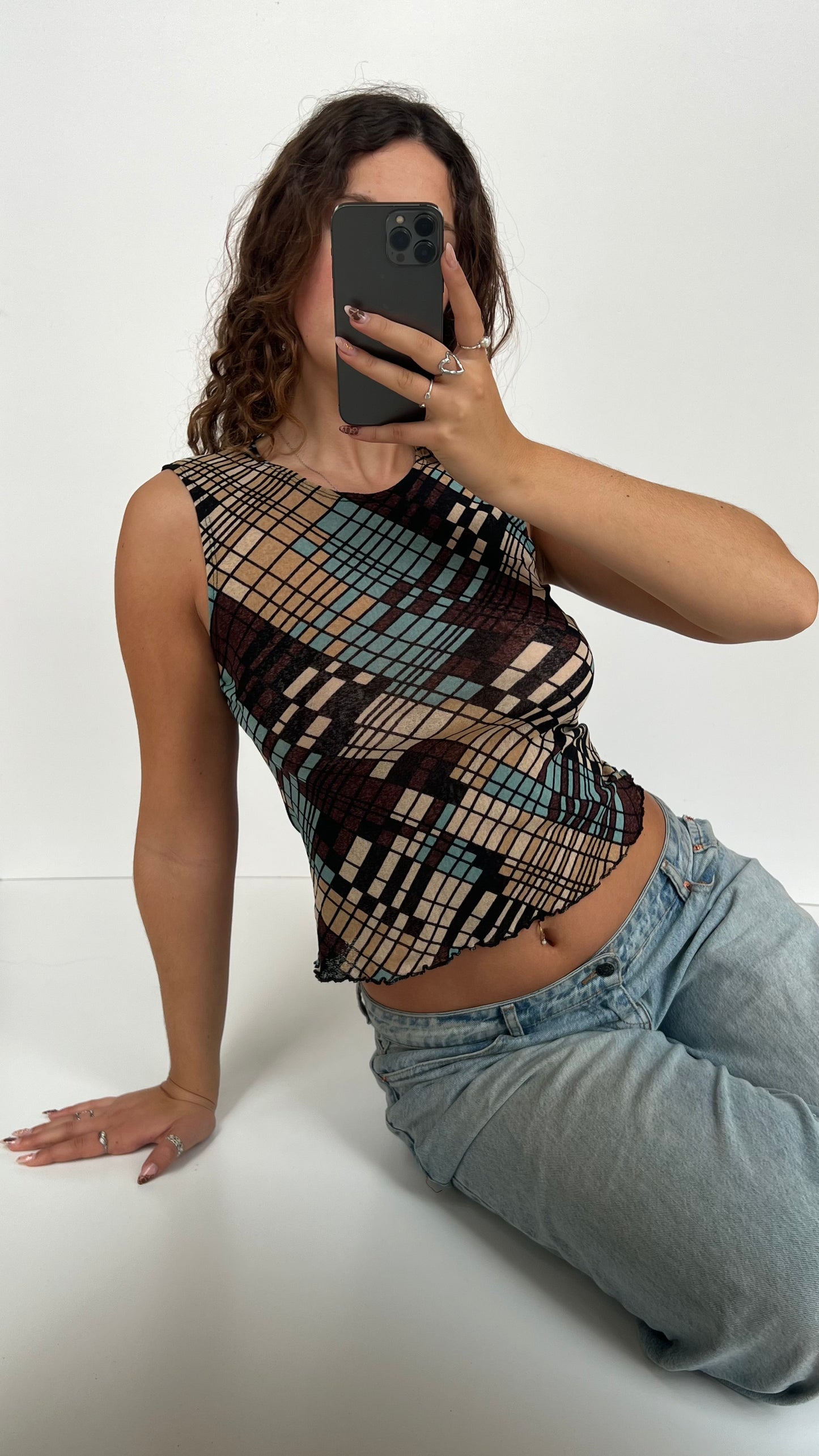 00s brown blue tank top- size L