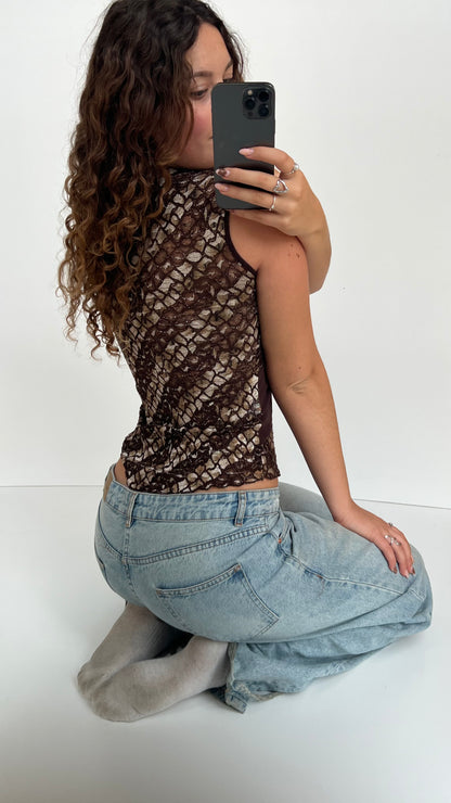 00s brown lace tank top- size M