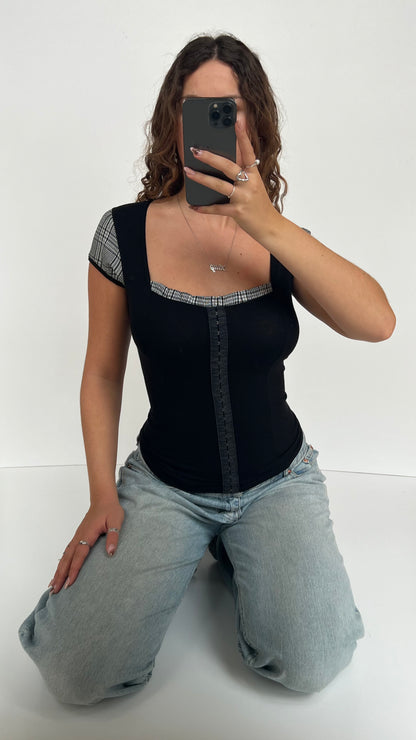 00s black gingham top- size M