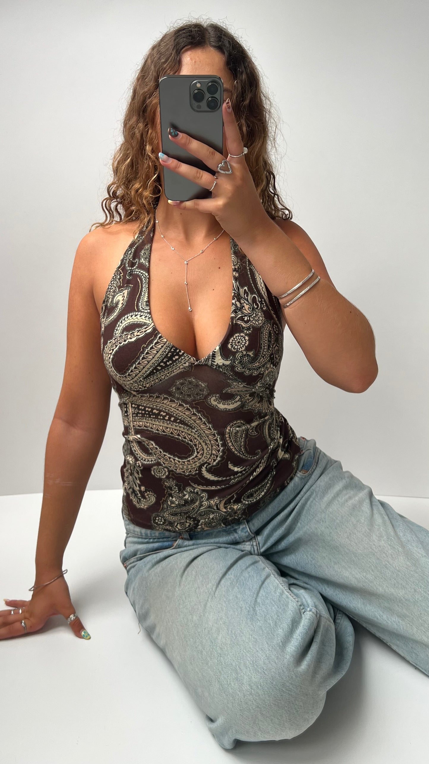 00s brown paisley halter cami- size S