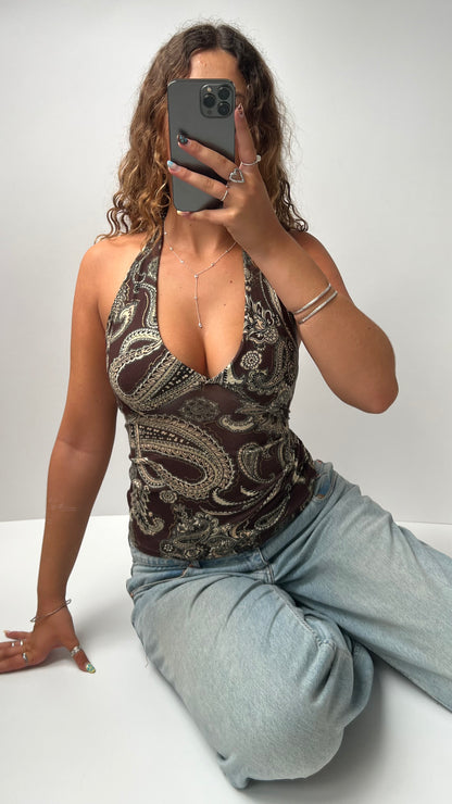 00s brown paisley halter cami- size S