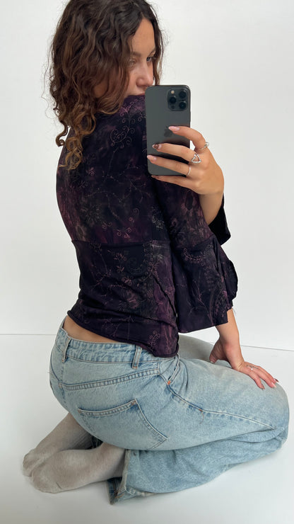 00s purple flared long sleeve top- size S