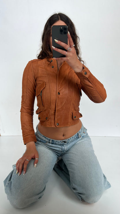 00s orange leather jacket- size XS