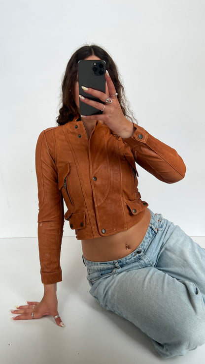 00s orange leather jacket- size XS