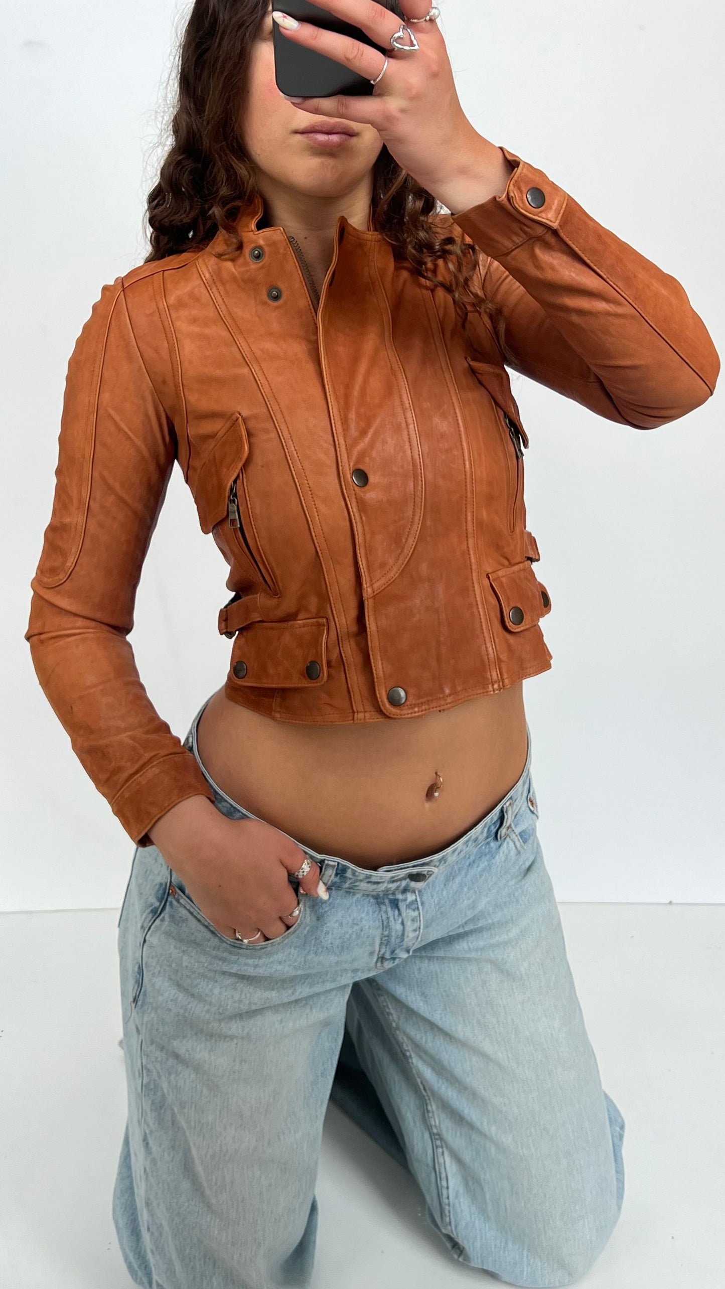 00s orange leather jacket- size XS