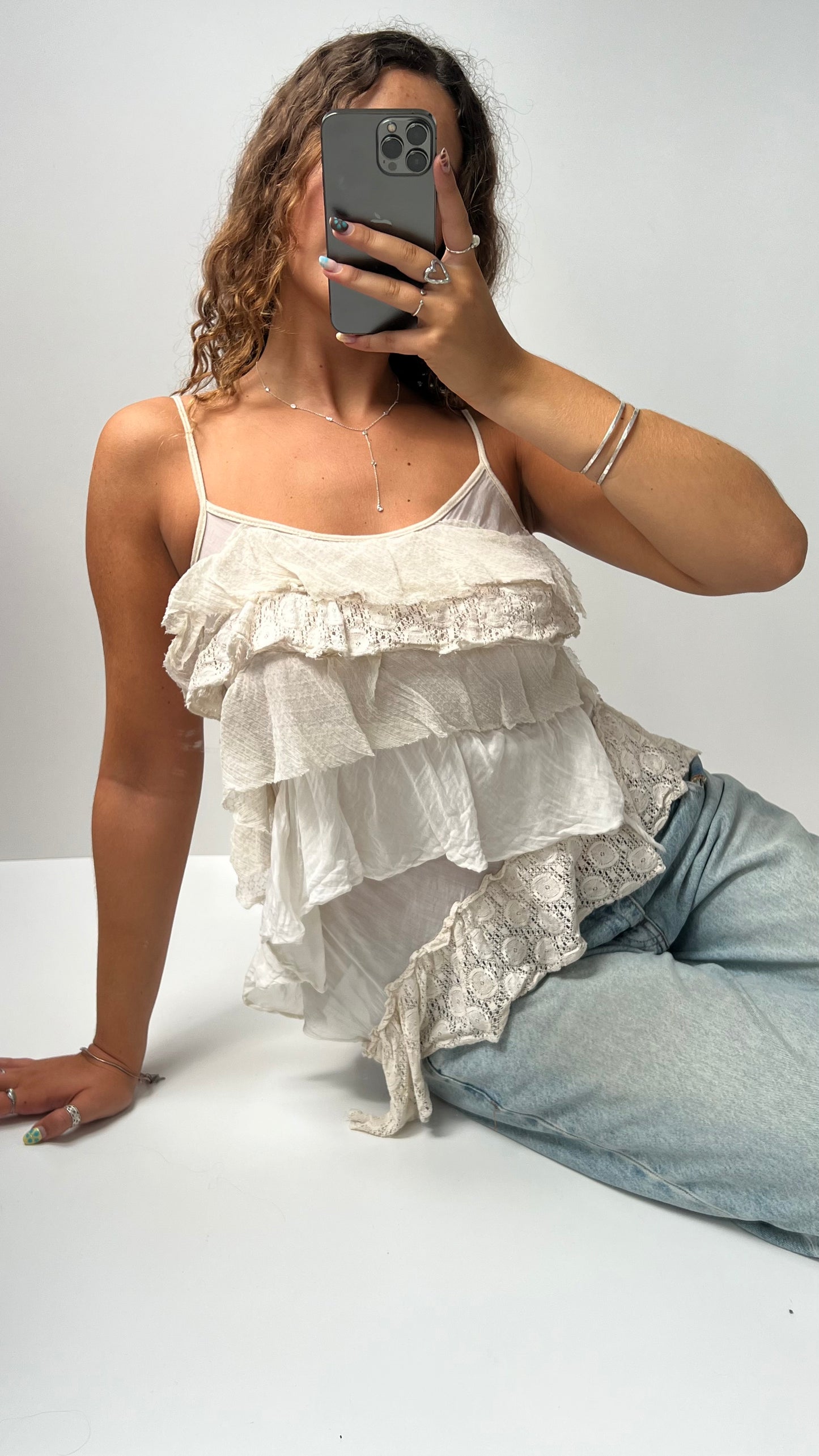 00s cream ruffle lace cami- size M