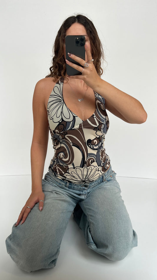 00s brown floral halter cami- size S