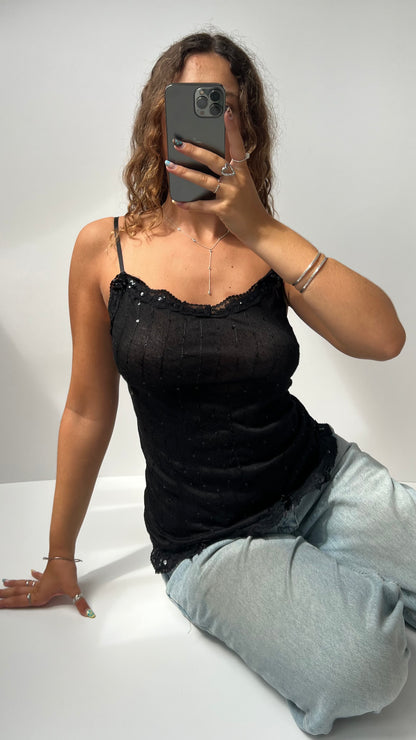 00s black mesh sequin cami- size L