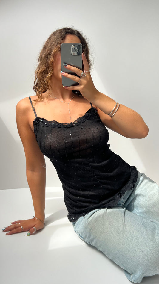 00s black mesh sequin cami- size L
