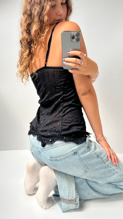 00s black mesh sequin cami- size L