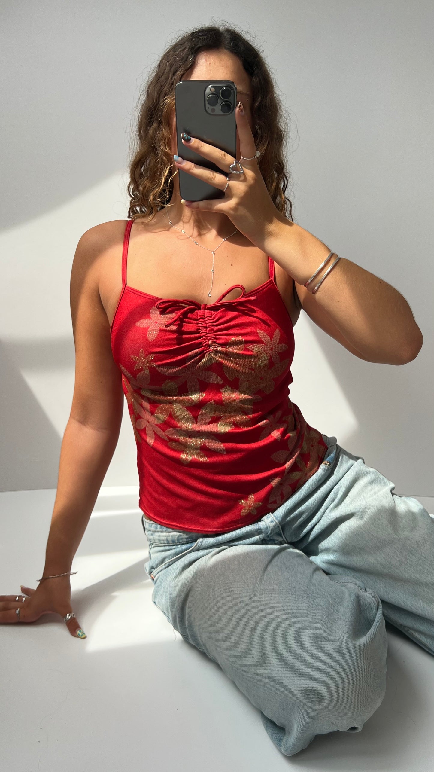 00s red floral cami- size S